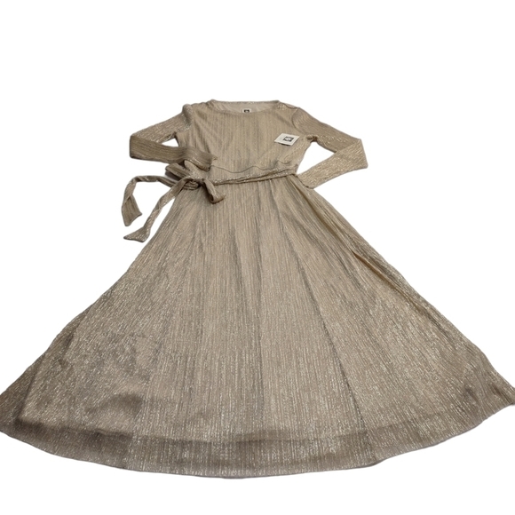 Anne Klein Women's Tan/Gold Metallic Longsleeve Dress Size 12 NWT - Picture 6 of 16